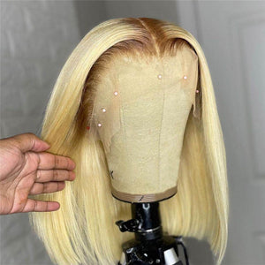 Ombre Blonde Colorful Wig Human Hair Middle Part Bob Wig T4/613 | Straight Apparel & Accessories > Clothing Accessories > Hair Accessories > Wigs > Colorful Wig LABHAIRS? 