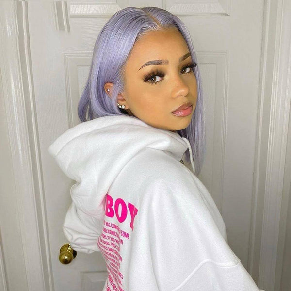 Glueless Preplucked Short Straight Bob Light Purple Human Hair Lace Front Wigs Apparel & Accessories > Clothing Accessories > Hair Accessories > Wigs > Colorful Wig Colorful Wi LABHAIRS? 