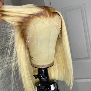 Ombre Blonde Colorful Wig Human Hair Middle Part Bob Wig T4/613 | Straight Apparel & Accessories > Clothing Accessories > Hair Accessories > Wigs > Colorful Wig LABHAIRS? 