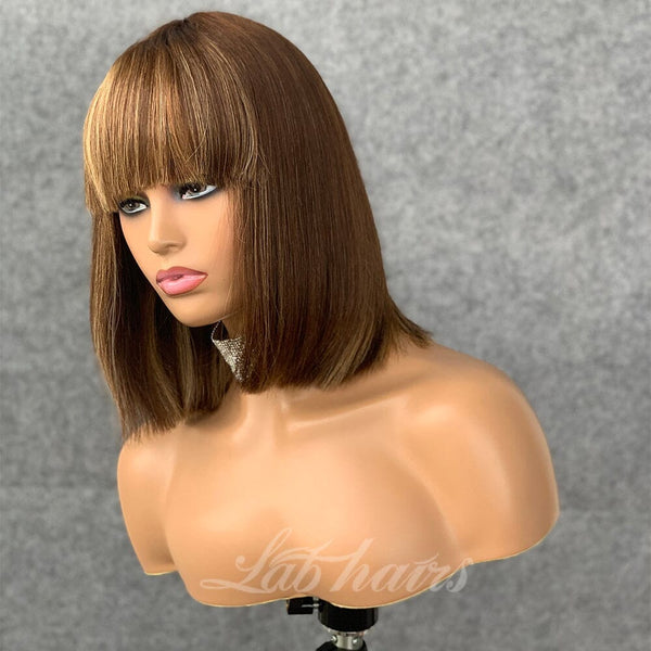 Kerwin|Ombre Color Luxury Vortex Style Straight Bob With Bang Apparel & Accessories > Clothing Accessories > Hair Accessories > Wigs > Lace Front Bob Wig LABHAIRS® 