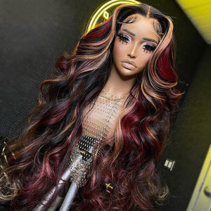 Ombre Highlight 99J Color Lace Frontal Loose Deep Wave Wig Apparel & Accessories > Clothing Accessories > Hair Accessories > Wigs > 13x6-lace-front-wig LABHAIRS® 