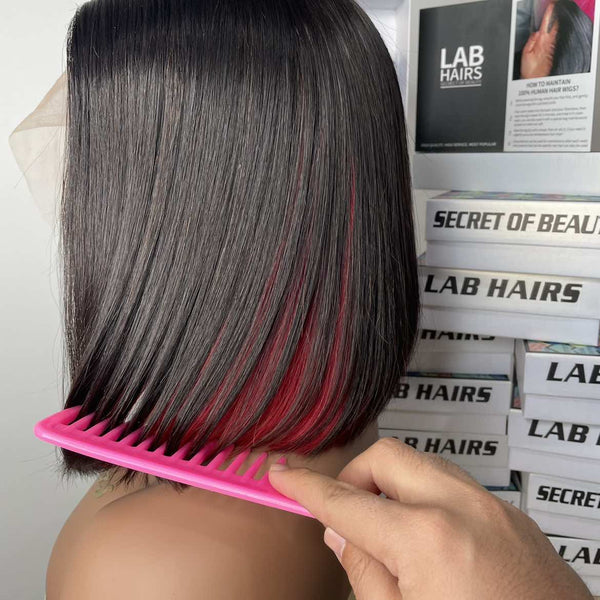 13*4 Top Swiss HD Lace Front Highlight Red Colored Straight Bob Brazilian Human Hair Wig Apparel & Accessories > Clothing Accessories > Hair Accessories > Wigs > Colorful Wig LABHAIRS® 