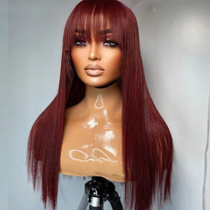 Burgundy Color With Bangs | 3s Install | 180% Density | No Glue Needed LABHAIRS® 