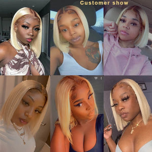 Ombre Blonde Colorful Wig Human Hair Middle Part Bob Wig T4/613 | Straight Apparel & Accessories > Clothing Accessories > Hair Accessories > Wigs > Colorful Wig LABHAIRS? 