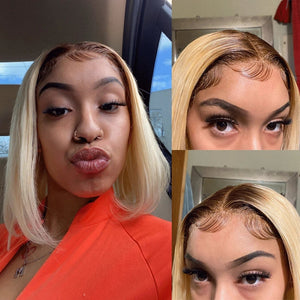 Ombre Blonde Colorful Wig Human Hair Middle Part Bob Wig T4/613 | Straight Apparel & Accessories > Clothing Accessories > Hair Accessories > Wigs > Colorful Wig LABHAIRS? 