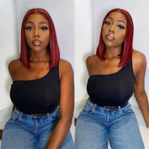 Burgundy Lace Front Human Hair Wigs Red Short Bob Wig Straight Brazilian Lace Wig Apparel & Accessories > Clothing Accessories > Hair Accessories > Wigs > Colorful Wig Colorful Wi LABHAIRS? 