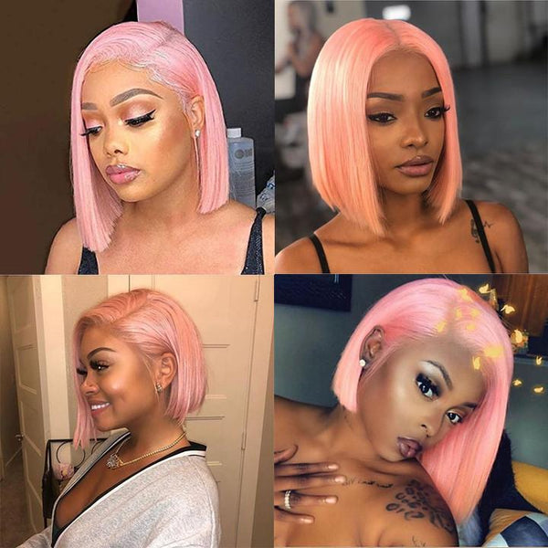 Pink Bob Lace Wigs Pre Plucked Natural Straight Human Hair Wig Lace Front Wigs Apparel & Accessories > Clothing Accessories > Hair Accessories > Wigs > Colorful Wig Colorful Wi LABHAIRS? 