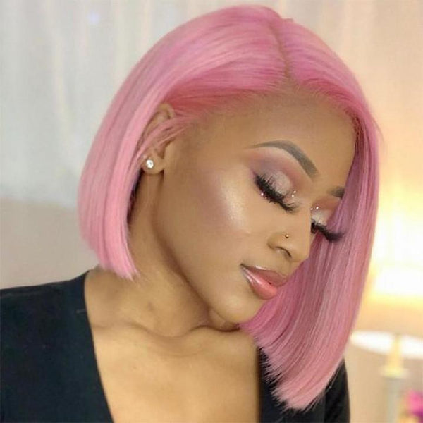 Pink Bob Lace Wigs Pre Plucked Natural Straight Human Hair Wig Lace Front Wigs Apparel & Accessories > Clothing Accessories > Hair Accessories > Wigs > Colorful Wig Colorful Wi LABHAIRS? 