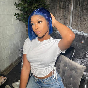 Blue Human Hair Bob Wig Brazilian Virgin Hair Middle Part Lace Wigs Apparel & Accessories > Clothing Accessories > Hair Accessories > Wigs > Colorful Wig Colorful Wi LABHAIRS? 