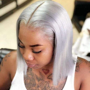 SLIVER GREY TRANSPARENT LACE 100% Human Hair BOB Wig (Glueless) LABHAIRS? 
